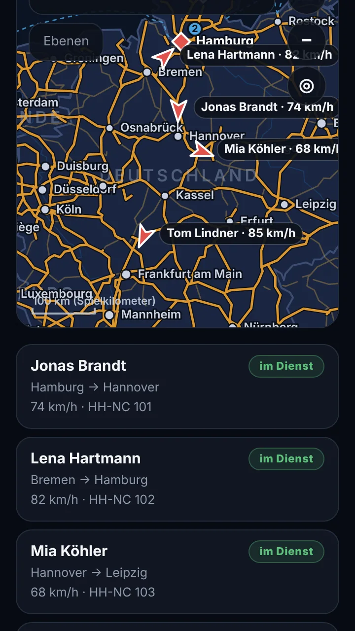 Live-Karte im NordCargo Fahrerportal