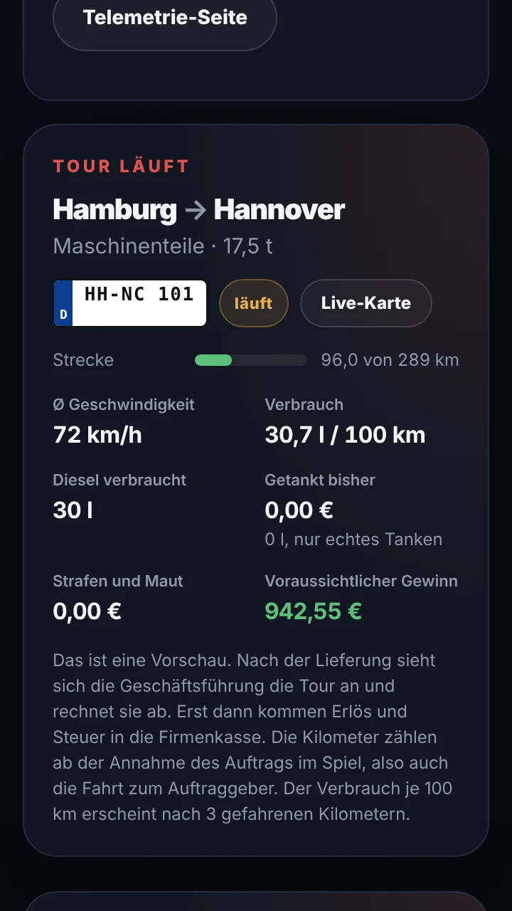 Mein Bereich im NordCargo Fahrerportal